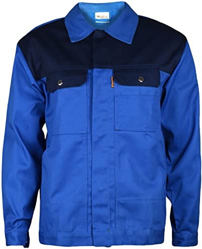 True Face Men's Jacket Work Safety Industrial Heavy Duty Multi Pocket Full Sleeve Workwear Button Collar Coat Worker Top Blue/Dark Blue XS