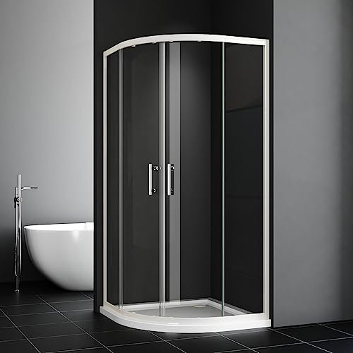 Eckeinstieg Rund Duschkabine 90x90x185cm mit Schiebetür Duschabtrennung Runddusche mit 6 mm ESG Sicherheitsglas