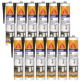 Lot de 12 mastics silicone SIKA SikaSeal 110 Menuiserie & Vitrage - Noir - 300ml