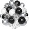 Ballons Noir Blanc Argent, 60 Pcs 12 Pouces Fête Métallisé Ensemble avec Confettis pour Anniversaire Mariage Baby Shower Remise Diplômes Décoration