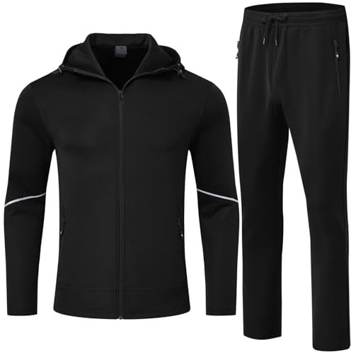 donhobo Herren Jogging Anzug Trainingsanzug Sportanzug Sporthose Gym Tracksuit Atmungsaktiv Sweatshirt Jogginghose Casual Hausanzug, Schwarz, L
