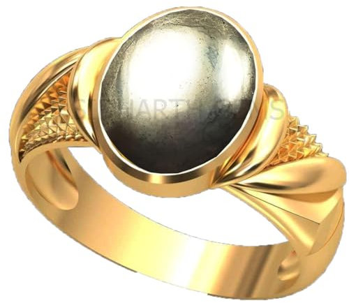 KUSHMIWAL GEMS 18,25 Ratti Ring aus natürlichem Pyrit, echter Stein, vergoldet, verstellbare Größe, für Damen und Herren, Metall, Pyrit
