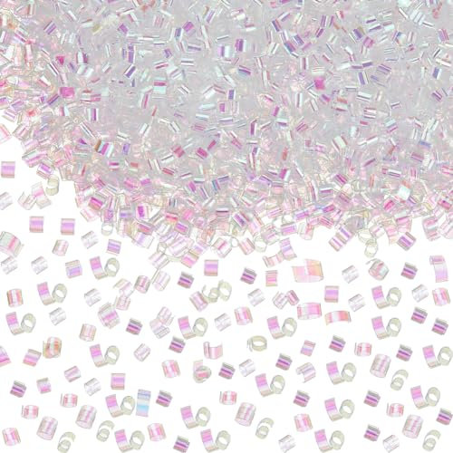 SUNNYCLUE 69 Gram Bingsu Beads Bulk Clear Crunchy Beads Iridescent Crispy Lightweight Soft Tube Bead for DIY Crafts Vase Filling Wedding Fishbowl Table Decoration Supplies Bead Assortments Supplies