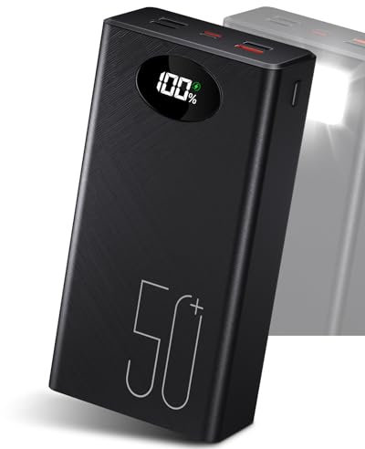 Batterie Externe Power Bank 50000 mAh Portable : Batterie Externe de Charge Rapide 22,5 W avec 5 Sorties et 2 entrées et Lampe de Poche MP3 6GBBG6
