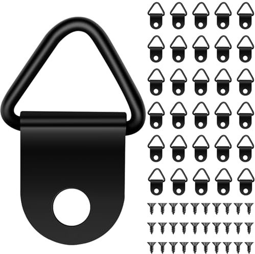 Caianwin 30Pcs D Ring Picture Hangers Triangle Hooks with Screws Small Steel Picture Hanging Hooks for Hanging Clock Paintings Artwork Photo Frame(Black)