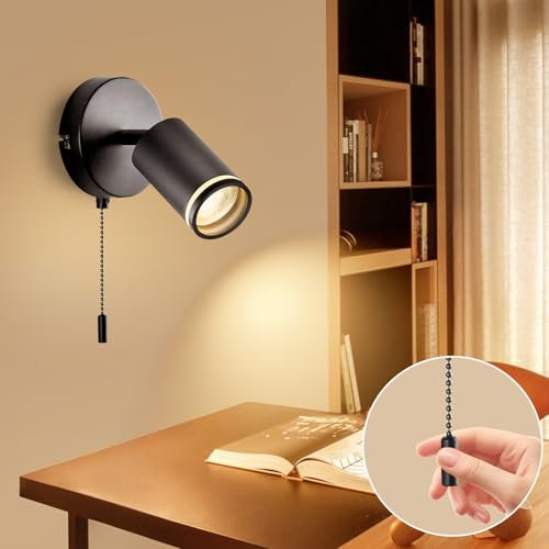 GeyouLux Applique Murale Interieur, GU10 Noir Spot Mural, Lampe Murale Orientables 350° avec Interrupteur, Applique Moderne pour Chambre Entrée Salon (Sans Ampoule)