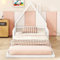 Jovify Kinderbett 90x200 cm Bodentief Hausbett Bodenbett mit Rausfallschutz und Lattenrost, Schornsteinform Design, Bettgestell Flachbetten Haus Kinder Bett Jugendbett Einzelbett, ohne Matratze, Weiß