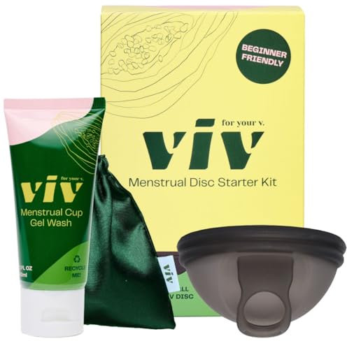 VIV FOR YOUR V. V Menstrual Disc Starter Kit | 1 Small Menstrual Disc, 1 Gel Wash, 1 Travel Pouch, & 1 Starter Guide | Beginner Friendly | Medical Grade Silicone Period Disc with Ring for Easy Removal