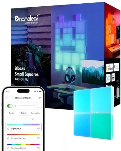 Nanoleaf Blocks Kit d'Extension | 4 Mini Carrés (Kit de Démarrage Requis), Panneau LED RGBW, Lumière Diffusion, Température de Couleur Ajustable, Murale & Gaming Deco