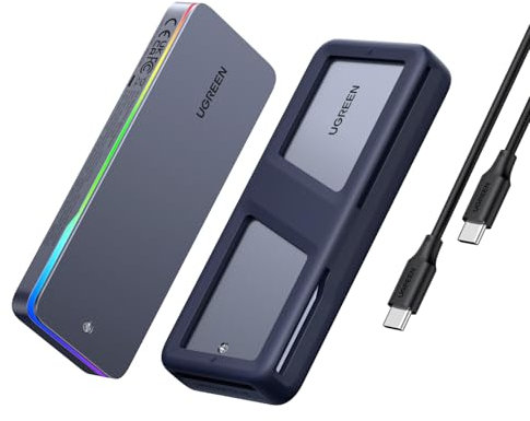 UGREEN Boîtier RGB M.2 NVMe SATA SSD USB C 3.2 Gen 2 20 Gbps Adaptateur M.2 SSD pour NVME SATA SSDs 2230 2242 2260 2280, Compatible avec MacBook, HP 14pro, iPhone 16, PS5, Switch
