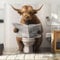 Hnmdmyi Duschvorhang Lustige Hochland Kuh 240x180, Bauernhaus Western Tier Rind Lesen Zeitung auf Toilette Badewanne Vorhang Wasserdicht Polyester Stoff Waschbar Badevorhang für Badezimmer mit Haken