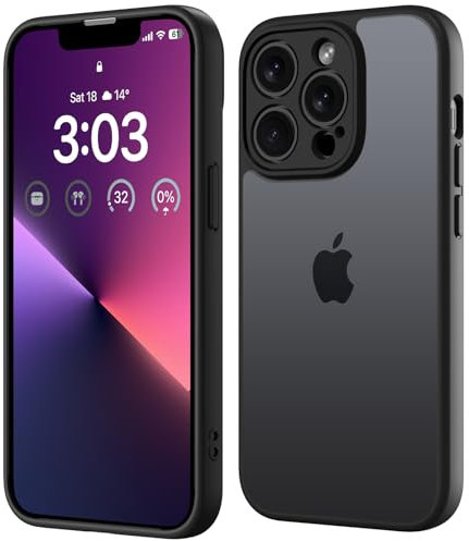 ORDA Matt Hülle für iPhone 13 Pro Max 6,7 Zoll, Vollständiger Kameraschutz Stoßfest Kratzfest Transluzente Schutzhülle, Anti-Fingerabdruck Durchscheinende Rückseite Schutzhülle (Schwarz)