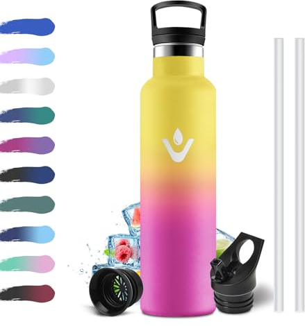 Trinkflasche 750ml, Auslaufsicher Wasserflasche Kohlensäure Geeignet, Doppelwandige Vakuumisolierte, Thermosflasche mit Strohhalm, Isolierflasche für Oudoor, Sprudel, Camping, Fahrrad, Fitness