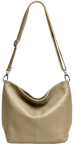 Caspar Klassisch Elegante Leder Handtasche Damen Tasche mit verstellbarem Schultergurt - PREMIUM LINE - Modell No.803 - Made in Italy, Farbe:sand, Accessoires:One Size