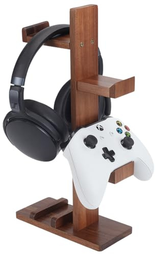 UNICRAFTALE Controller Halter Mit Kopfhörerständer Gaming Controller Ständer Aus Holz Brauner Gamer Controller Halter Für Switch Headset Ständer Mit Aufbewahrungs Organizer Für Spieleliebhaber