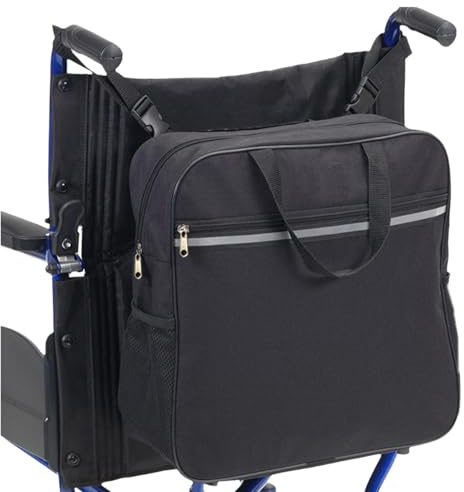 WIYETY rullstolsväska bak, förvaringsväska för rullstol, vattentät stor rullstolsryggsäck med reflekterande ränder, för rullstolshandtag – svart, 37 x 14 x 37 cm