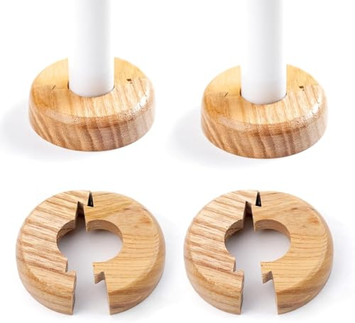 Wooden Radiator Pipe Collars | Oak Cover for 15mm Pipes | Pack of 4 Easy Split Collars | Wood Pipe Cover
