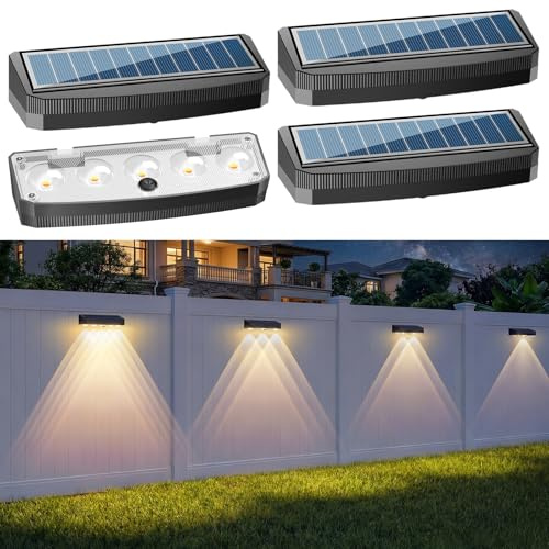 Solar Wandleuchte Aussen Mit 3 Leuchtmodi Mehrere Einstellungen Wasserdicht | Solarlampen Für Außen wand Solar Zaunleuchten der Lichtintensität Für Zaun Außentreppen Stufen Veranda 4 Stück
