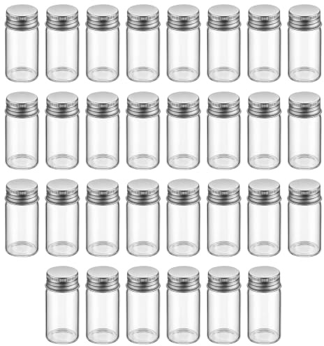 Voxlara 30 Stück Glas Reagenzgläser mit Schraubverschluss, 25ml Reagenzgläser mit Deckel, Transparent Glas Fläschchen, Klare Flüssigkeitsprobe Fläschchen für Party Süßigkeiten Badesalz, 30x60mm