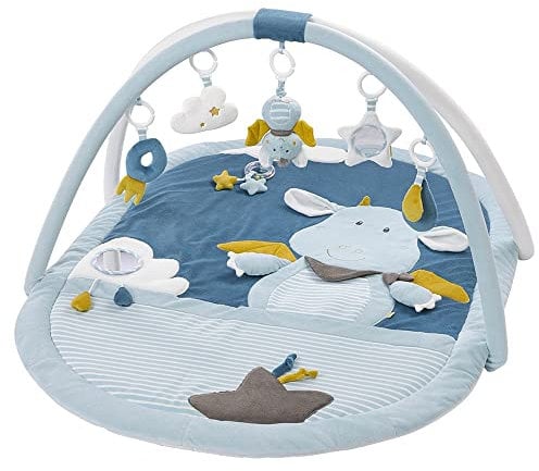 Fehn 3-D-Activity-Decke Spielbogen Little Castle – Krabbeldecke mit 5 abnehmbaren Spielzeugen zum Greifen – Spieldecke für Babys und Kinder ab 0+ Monaten – Krabbelmatte als Geschenk zur Geburt