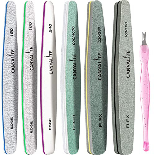 Nail Files Canvalite Gel Nail File Set Professional Double Sided Nail File and Buffer Set Washable Emery Boards Grit 100/150/180/220/240/280/1000/4000 Buffer for Home and Salon Use
