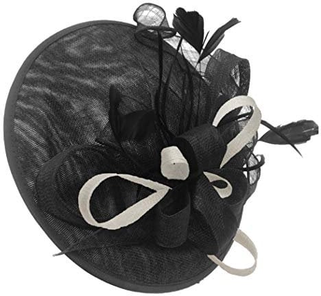 Caprilite Black and Cream Ivory Sinamay Big Disc Saucer Fascinator Hat for Women Weddings Headband