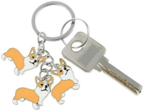 Pendentif Chien pendandog Porte-clés Corgi Mignon chaîne de clé de Voiture de Chiot à Main Portefeuille Charme Pendentif à Dos Accessoires Bijoux pour Animaux (Jaune)
