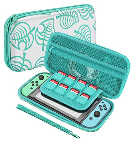 TNP - Custodia da viaggio per Nintendo Switch New Horizon Animal Leaf Crossing, custodia rigida in materiale EVA, custodia deluxe per console switch, controller Joy Con, porta carte da gioco
