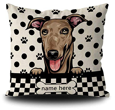 BAGEYOU Personalisierter Hunde-Kissenbezug, gepunktet, niedlicher Windhund, Büffelkariert, kariert, Pfotenabdruck, Heimdekoration, quadratischer Kissenbezug für Sofa, Couch, 40,6 x 40,6 cm