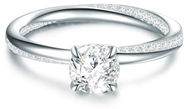 Trilani Damen Verlobungsring 925/- Sterling Silber mit Zirkonia im Brilliantschliff Solitärring Trauring Antragsring