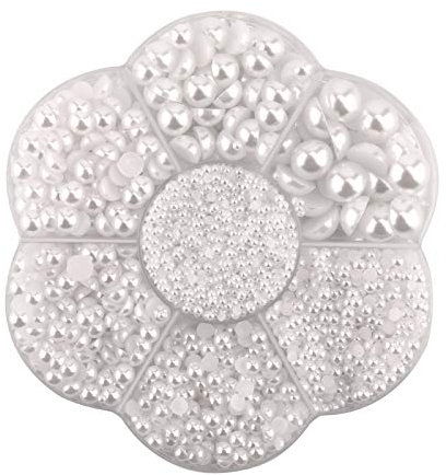 SAVITA 5600Pcs 2/3/4/5/6/8/10mm White Flat Back Pearl Half Round Pearls Beads Satin Luster Loose Beads Gems for DIY Craft Necklaces Bracelets Jewelry Decorations Wedding Dress Nail Art Making