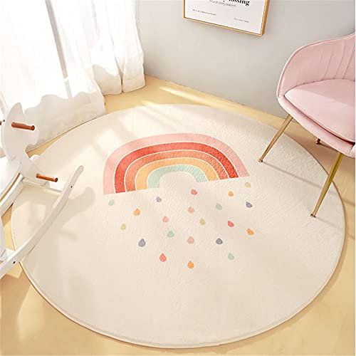 SWECOMZE Regenbogen Teppiche Kinderteppiche Flauschige Runden Groß Schutzmatten Kindermatte fürs Babyzimmer Kleinkinderzimmer Wohnzimmer (B,80 * 80cm)