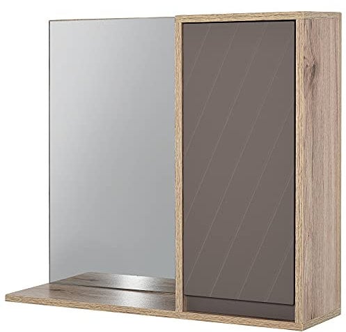 HOMCOM Armario de Baño con Espejo Mueble Auxiliar Montado en Pared con 1 Puerta y Estante Ajustable Estilo Moderno 57x14,2x49,2 cm Roble y Gris