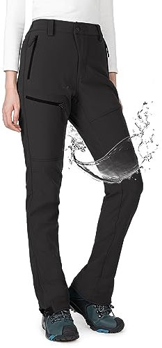 Wespornow Damen Wanderhose Wasserdicht Thermohose Gefüttert Outdoorhose Softshellhose Skihose Warm Ski Pants Women Schneehose Kletterhose Jagdhose Trekkinghose Winter Regenhose(Schwarzgrau,XXL)