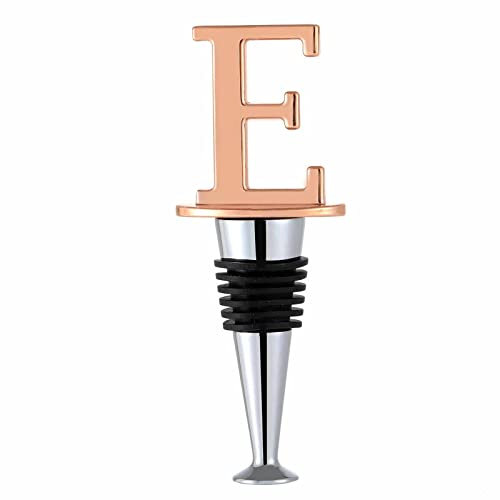 Wine Stoppers,Reusable Wine Bottle Stoppers ,Rose Gold Plating, Letter Wine Stoppe (Rose Gold-Letters E)