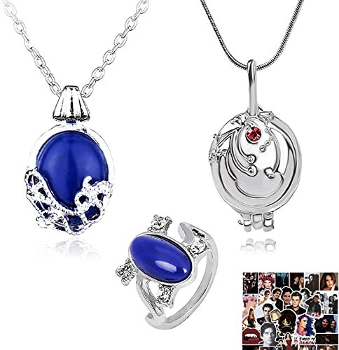 HJYZY 13 Stück The Vampire Diaries Schmuck Aufkleber Daywalking Katherine Saphir Halskette Elena Gilbert Öffnung Eisenkraut Medaillon Anhänger Halskette Elena Saphir Kristall Tageslicht Ring