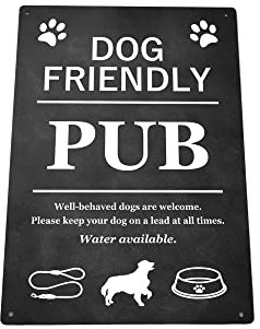 Letrero impermeable de vinilo impreso para perros – elegante y atrevido, ideal para bares, hoteles, uso interior y exterior, con agujeros de taladro. Enviado globalmente (negro)