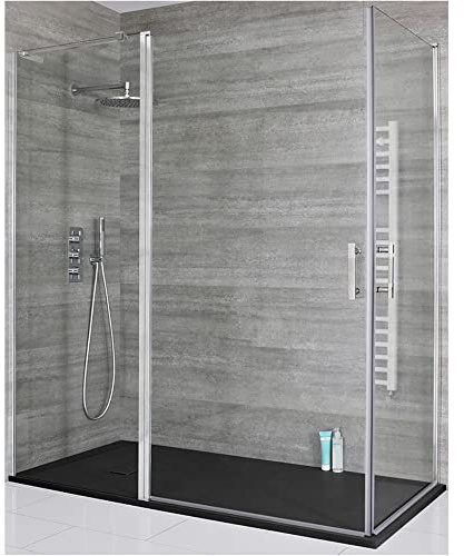 MILANO Chrome Corner Hinged Door Shower Enclosure Graphite Tray 1700x800mm