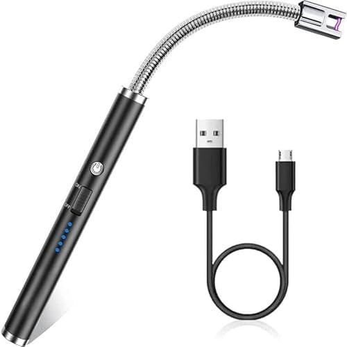 AREVERA USB Electric Rechargeable Candle Lighter, Windproof Flameless Arc Lighter with LED Battery Display & Safety Protector Button for Home kitchen Candles Gas Stove Camping Barbecue,Black