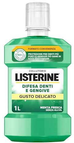 Listerine Mundspülung für Zähne und Zahnfleisch, delikater Geschmack ohne Alkohol mit Minze, praktisches Format, recycelbare Flasche, 1 Liter