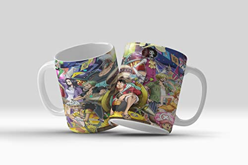 Taza One Piece con Luffy en el TRONO, Chopper Zoro, Shanks, Usopp, Nami - Taza Serie Anime (Capacidad de 355ml)