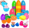 YeahBoom 12 Stück Ostereier Plastik,7cm Plastikeier Ostern,Gemischte Farben Kunststoff Ostereier,Ostereier zum Befüllen,Ostereier Deko,Zum Füllen von Süßigkeiten und Kindergeschenken an Ostern