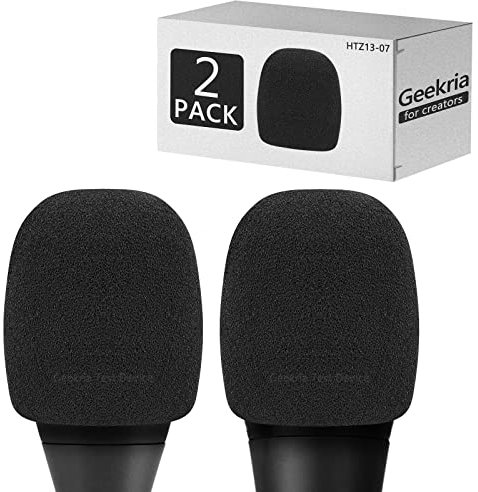 Geekria for Creators Foam Windscreen Compatible with AKG P2, P3S, P5i, C5, D5, D7, DMS100, DMS300 Microphone Antipop Windshield, Mic Wind Cover, Sponge Foam Filter (Black / 2 Pack)