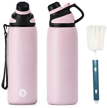 Fjbottle Stainless Steel Water Bottle 600ml/800ml/1L/1.5L with Magnetic Lid, BPA Free Insulated Water Bottle, Sports Metal Water Bottle Hot&Cold Drinks Vacuum Flask Leak-Proof for Gym, Work, Travel