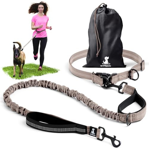 Joggingleine für Hunde zum Laufen, Joggen, Wandern | 2 in 1 Joggingleine und Normale Hundeleine für Große und Mittelgroße Hunde mit Doppelgriff | Bauchgurt Hundeleine