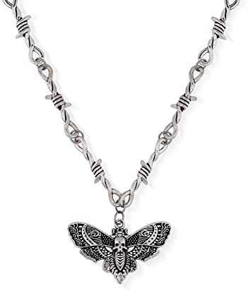 Sacina Gothic Moth Pendant, Barbed Wire Necklace, Zinc Alloy Moth Pendant, Gothic & Halloween Necklace for Women, Zinc, No Gemstone