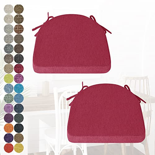 PHUSTJKL 2er Set Stuhlkissen Halbrund Stuhlauflage mit Bändern für Esszimmer, Waschbare rutschfest Sitzkissen mit Reißverschluss für Indoor Zuhause Büro Küche (43x42x40x5cm Rot)