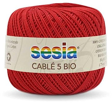 Sesia filato CABLE' 5 BIO gomitolo da 50gr 215mt Ferri 2-2,5 Uncinetto 1,25 100% Cotone Biologico (0063 rosso)