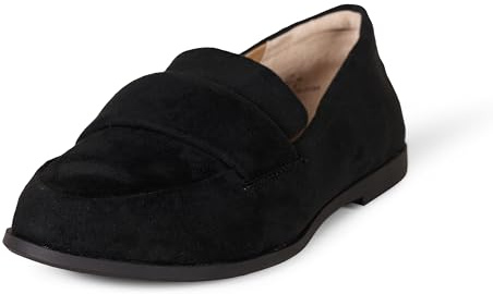 Amazon Essentials Damen Loafer mit weicher Mokassin-Zehenpartie, Schwarz Optik Mikro Wildleder, 40 EU