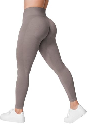 ZAAYO Sport Leggings Damen High Waist Scrunch Butt Gym Leggings Seamless Blickdicht Sporthose für Sport Yoga Fitness Workout Taupe Large